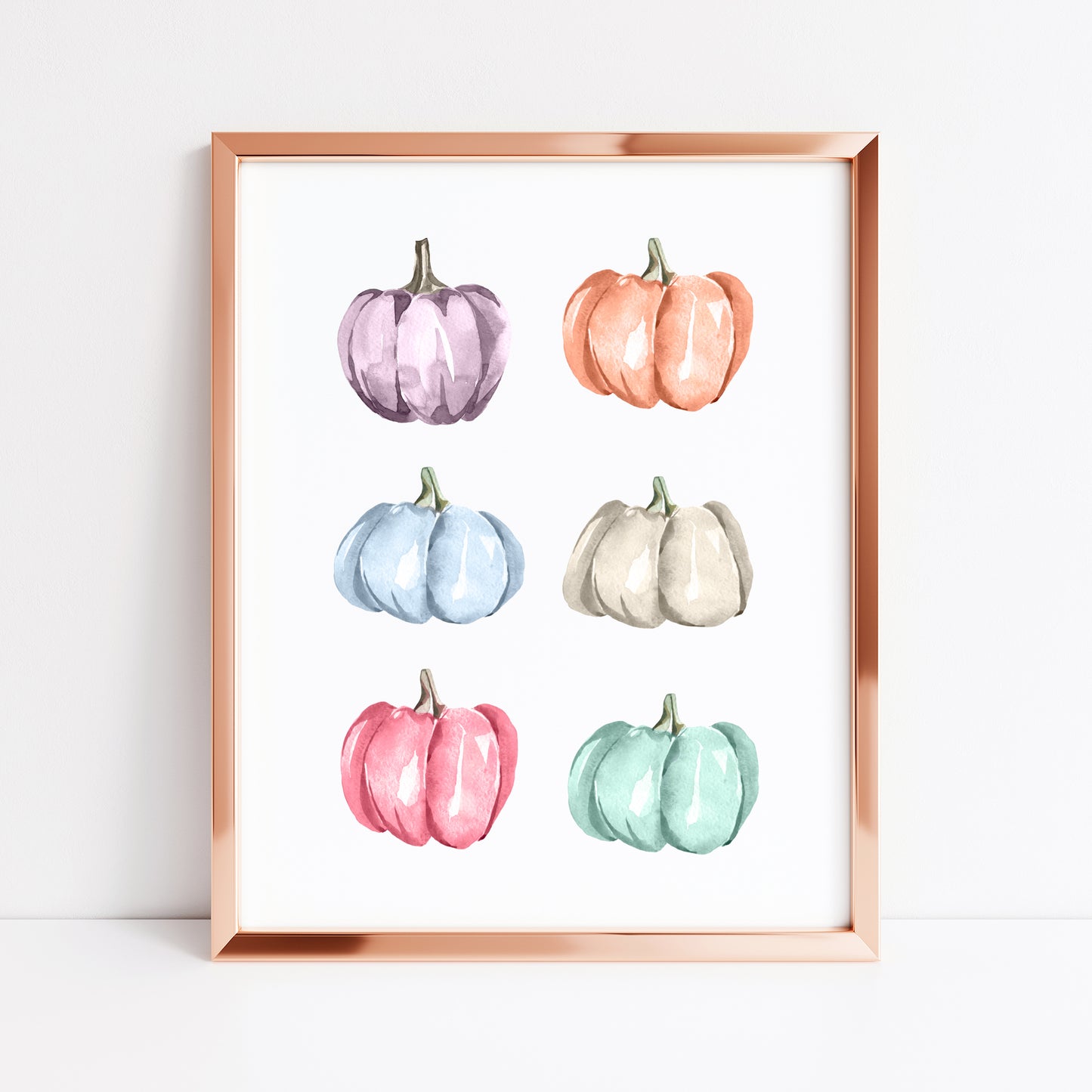Pastel pumpkins, set of 6 pastel pumpkins watercolour seasonal unframed wall art poster print
