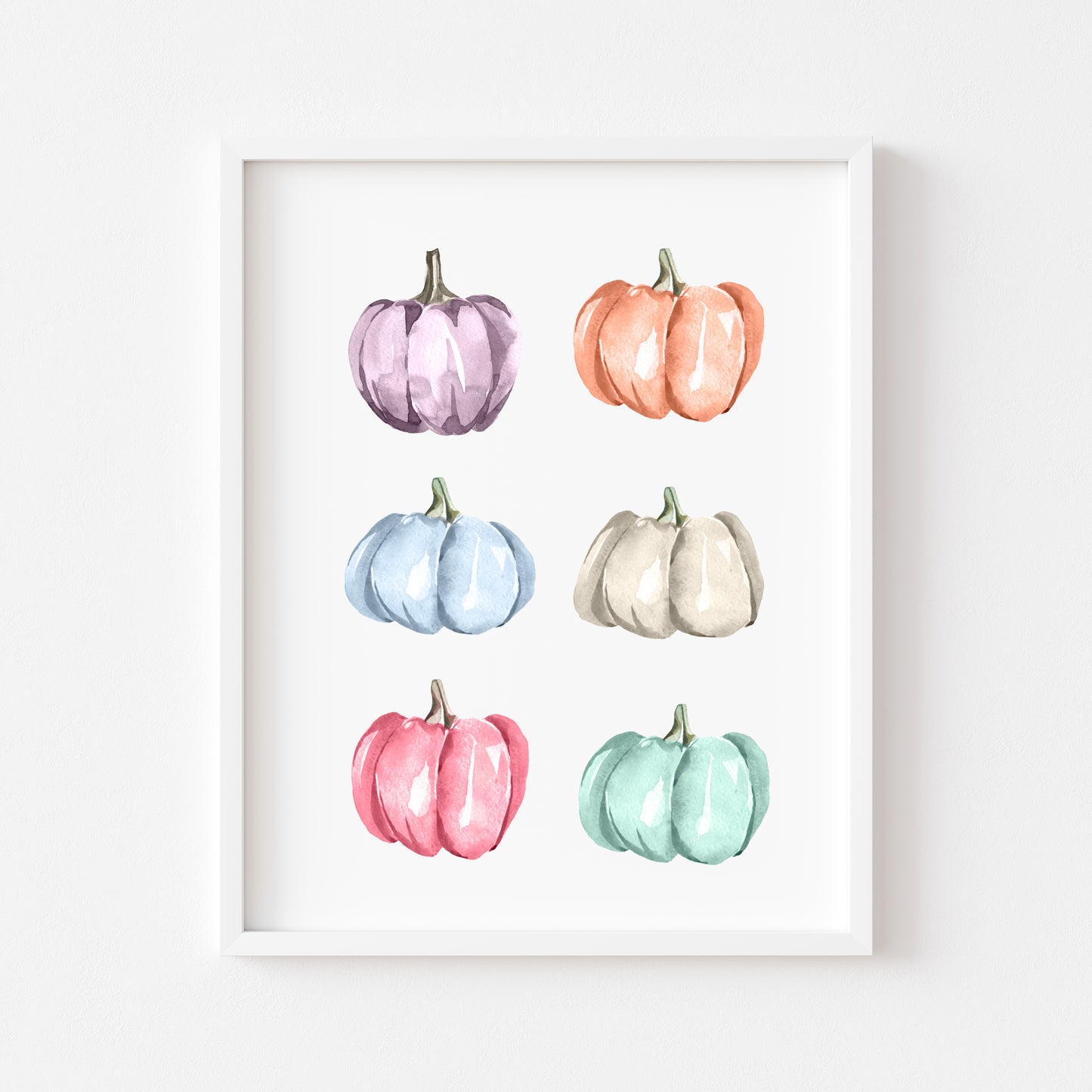 Pastel pumpkins, set of 6 pastel pumpkins watercolour seasonal unframed wall art poster print