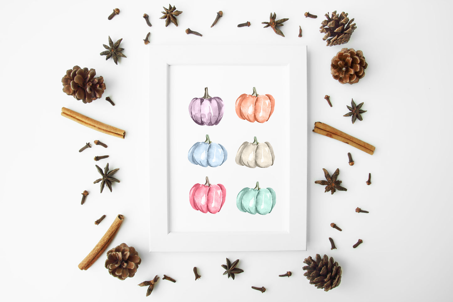 Pastel pumpkins, set of 6 pastel pumpkins watercolour seasonal unframed wall art poster print