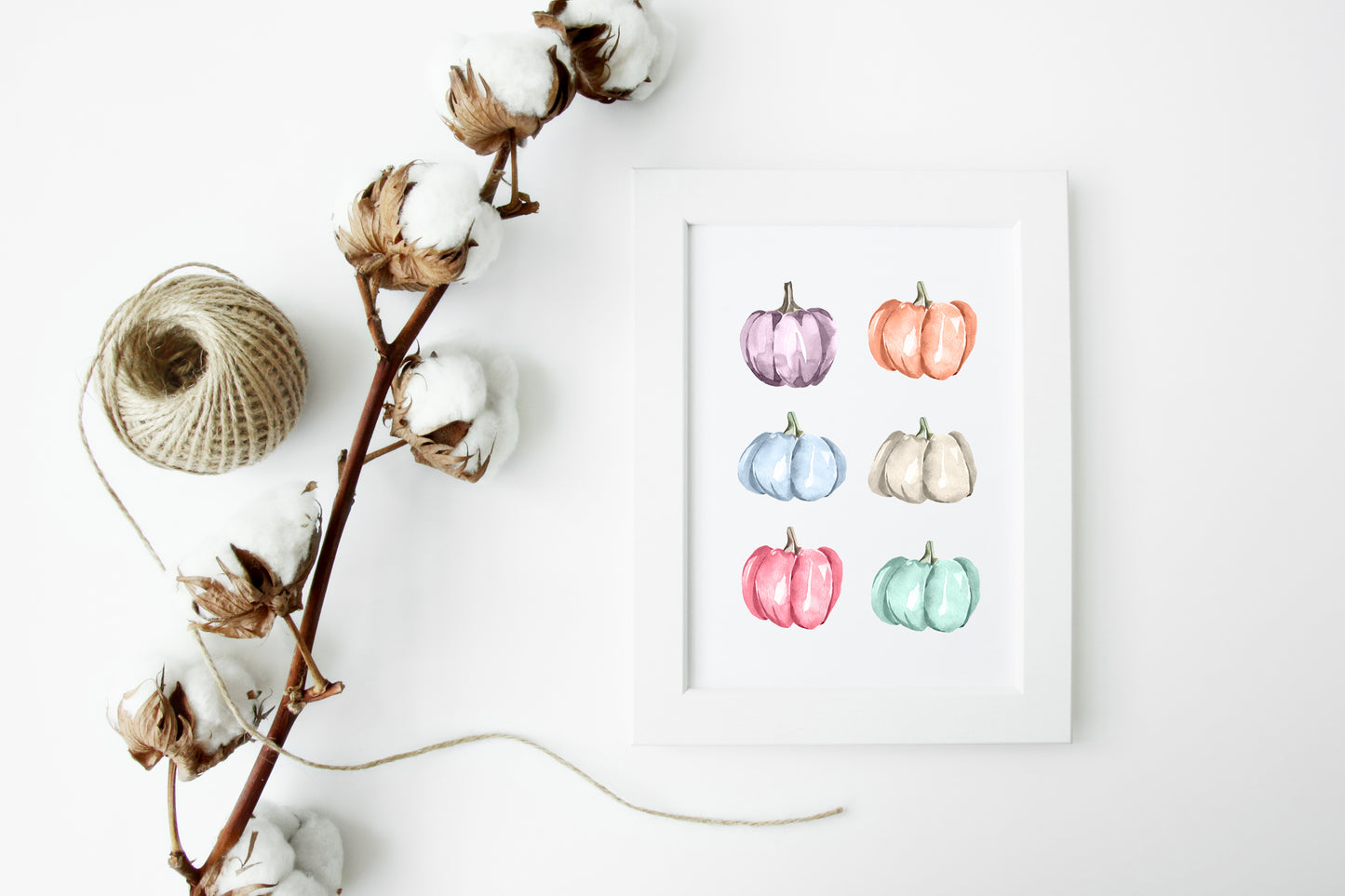 Pastel pumpkins, set of 6 pastel pumpkins watercolour seasonal unframed wall art poster print