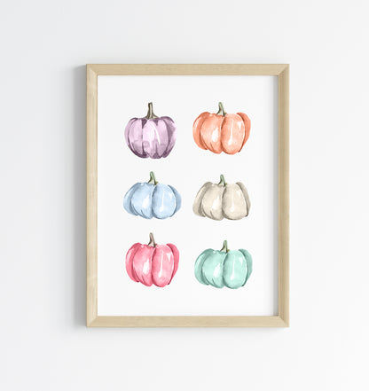 Pastel pumpkins, set of 6 pastel pumpkins watercolour seasonal unframed wall art poster print