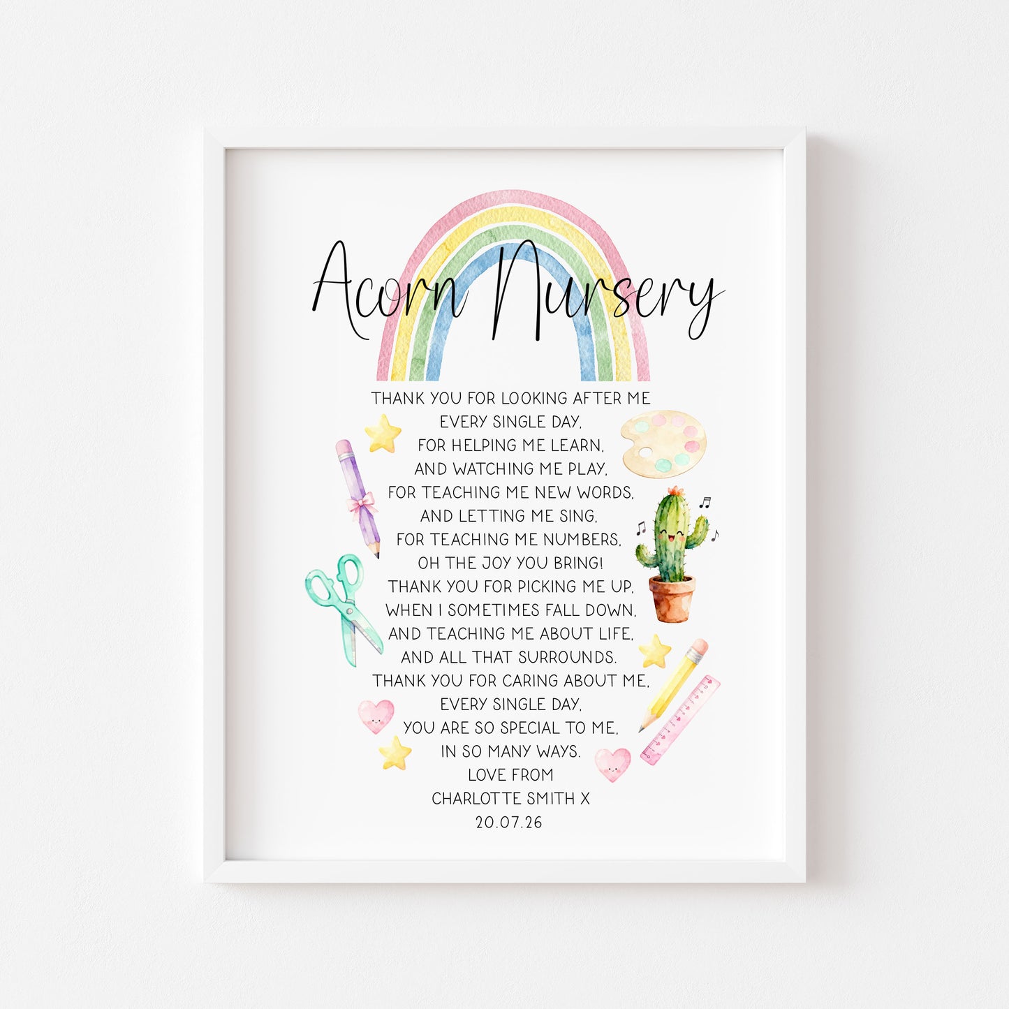 Personalised Nursery Teacher Thank You Poem unframed wall art poster print
