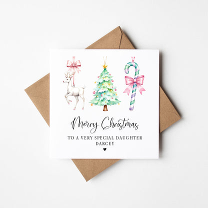 Christmas Card, pastel festive baubles girls seasonal xmas personalised card with envelope