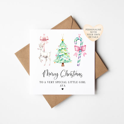 Christmas Card, pastel festive baubles girls seasonal xmas personalised card with envelope