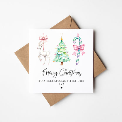 Christmas Card, pastel festive baubles girls seasonal xmas personalised card with envelope