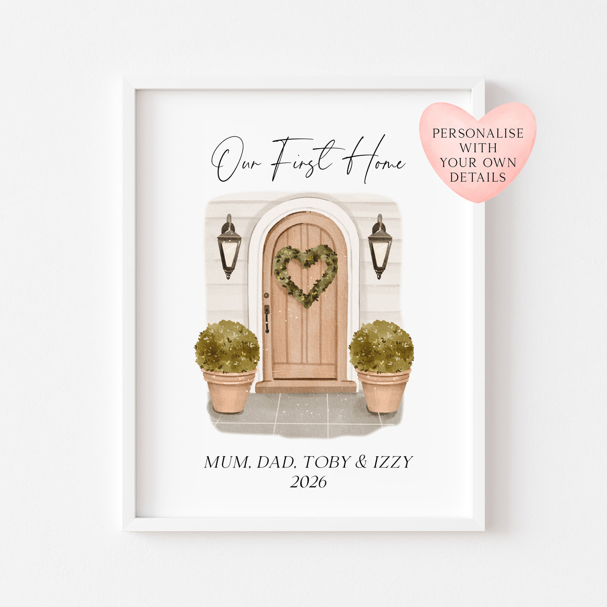 Personalised First / New Home Print front door watercolour New House Gift, Wall Art (unframed)