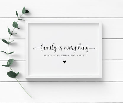 Family is everything personalised names with heart family home unframed wall art poster print
