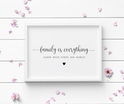 Family is everything personalised names with heart family home unframed wall art poster print