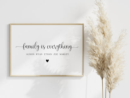 Family is everything personalised names with heart family home unframed wall art poster print