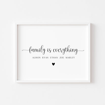 Family is everything personalised names with heart family home unframed wall art poster print