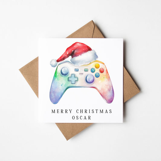 Gaming xbox watercolour rainbow pastel Christmas Card (with Envelope)