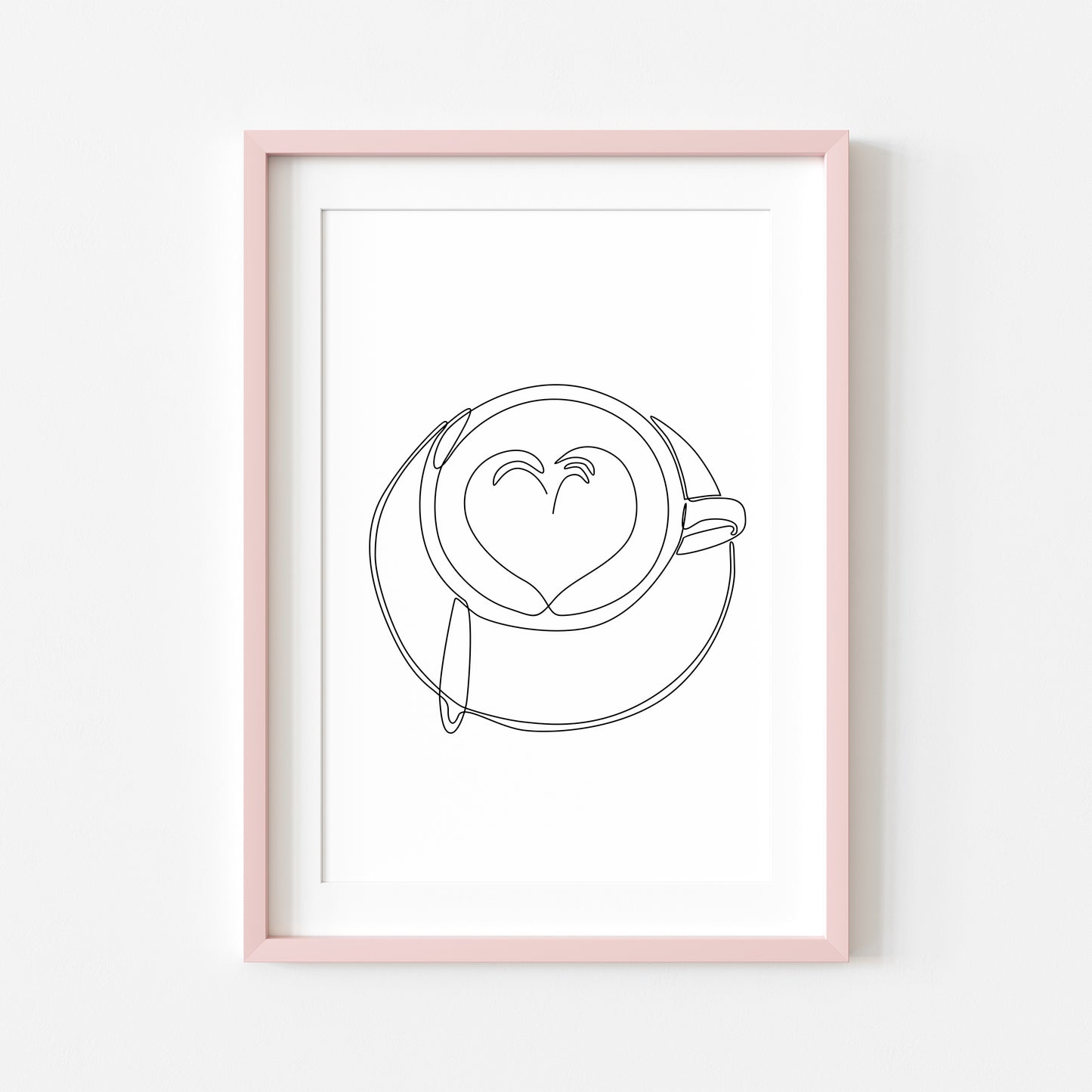 Cappuccino latte love line drawing illustration kitchen/office unframed wall art poster print