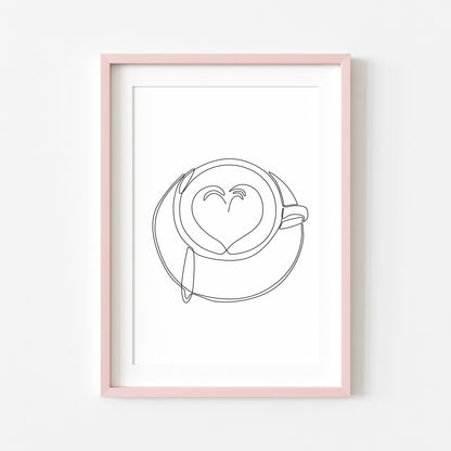 Cappuccino latte love line drawing illustration kitchen/office unframed wall art poster print