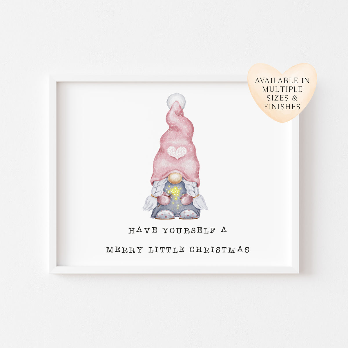 Have yourself a merry little Christmas watercolour gnome, gonk pink seasonal landscape unframed wall art poster print