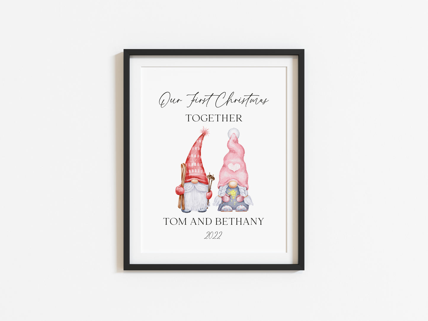 Our first Christmas together watercolour gnome/gonk xmas illustration seasonal wall art poster print