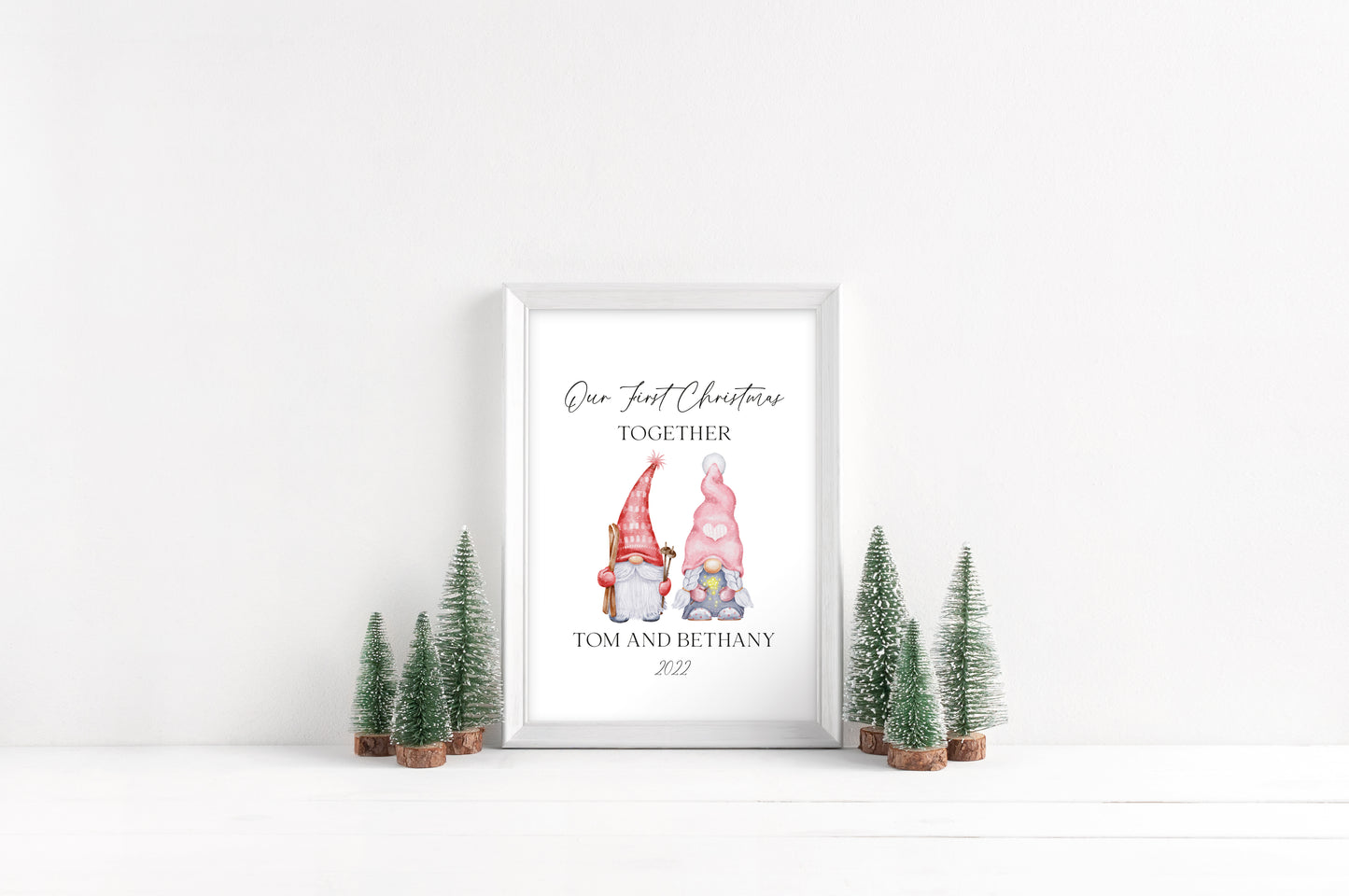 Our first Christmas together watercolour gnome/gonk xmas illustration seasonal wall art poster print