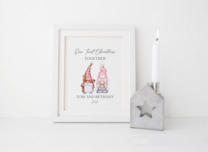 Our first Christmas together watercolour gnome/gonk xmas illustration seasonal wall art poster print