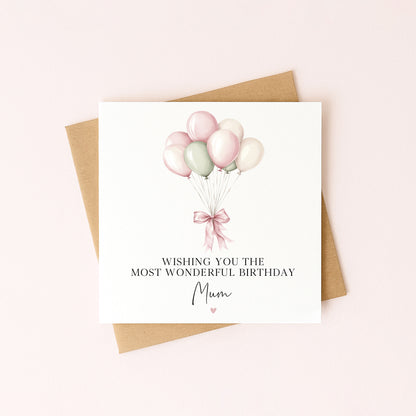 Personalised Pink Green Balloons Birthday Card for Girls, Daughter, friends with envelope