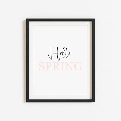 Hello Spring, pink & black spring seasonal unframed wall art poster print