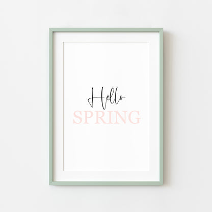 Hello Spring, pink & black spring seasonal unframed wall art poster print