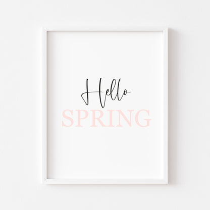 Hello Spring, pink & black spring seasonal unframed wall art poster print
