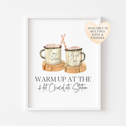 Warm up at the Hot chocolate station cute chocolate watercolour hot drink xmas seasonal unframed wall art poster print