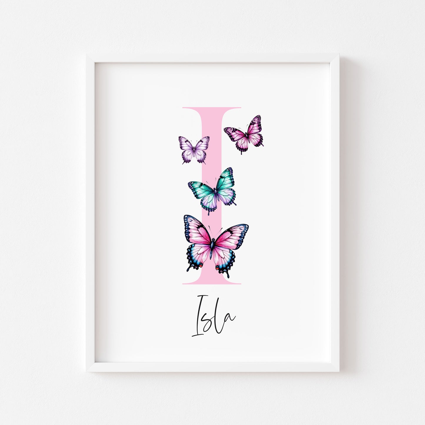 Pink Butterfly Initial Print Personalised Nursery wall art Decor (Unframed)
