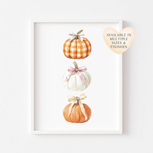 Pumpkin print, Shabby chic, Coquette, Grand millennial watercolour style pink orange fall art (unframed)