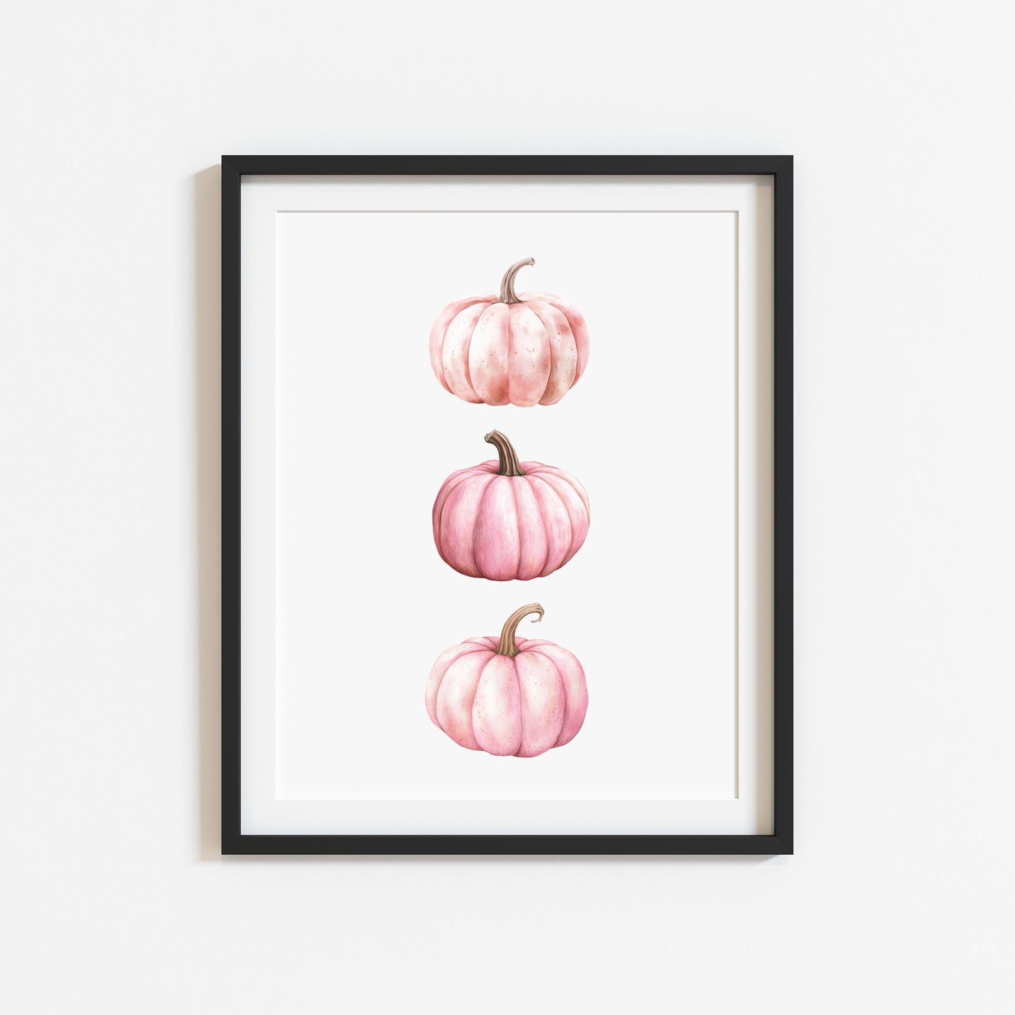 Autumn print, trio of pink seasonal fall watercolour pumpkins fall unframed print, autumn home decor, pumpkin decor, pink autumn, pink art