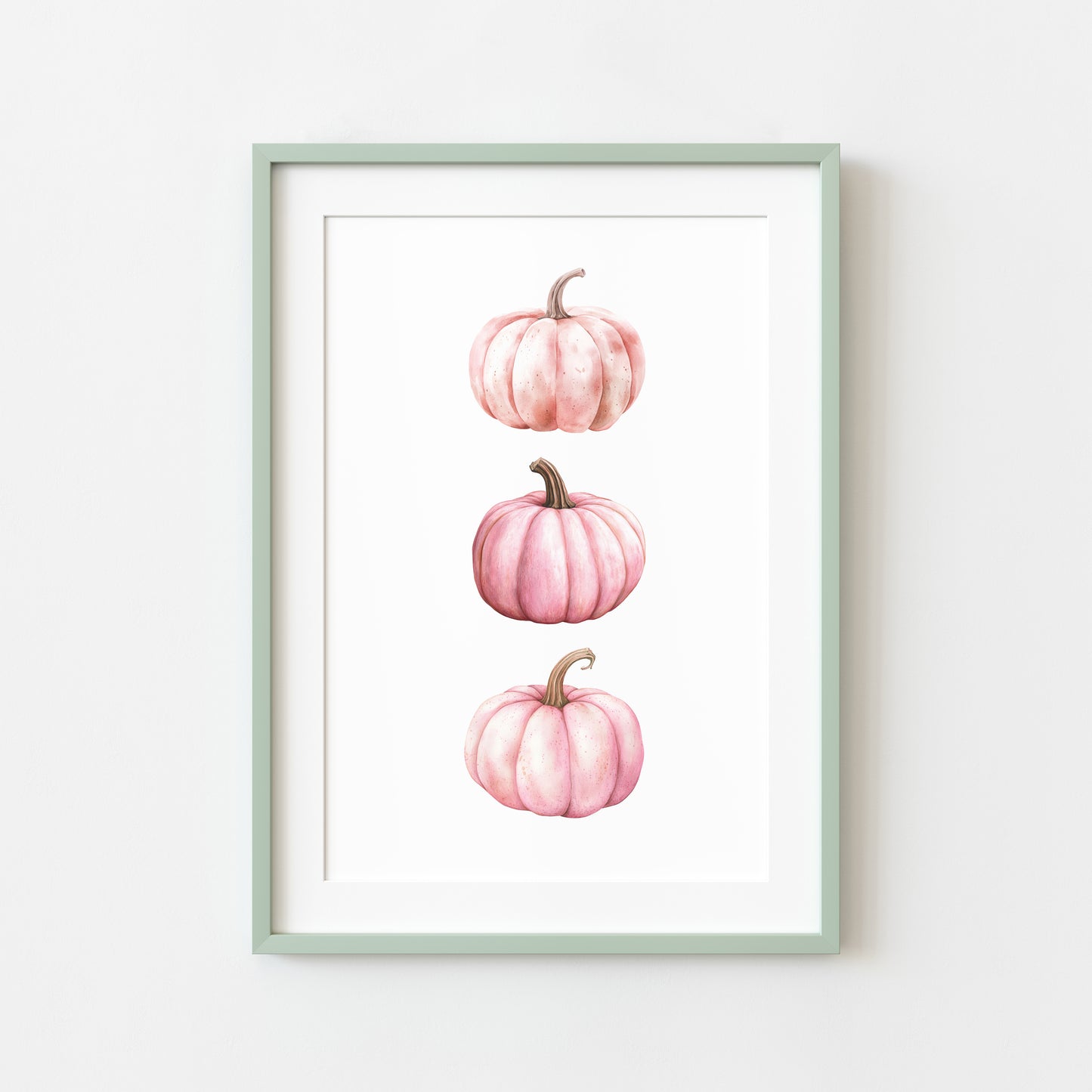 Autumn print, trio of pink seasonal fall watercolour pumpkins fall unframed print, autumn home decor, pumpkin decor, pink autumn, pink art