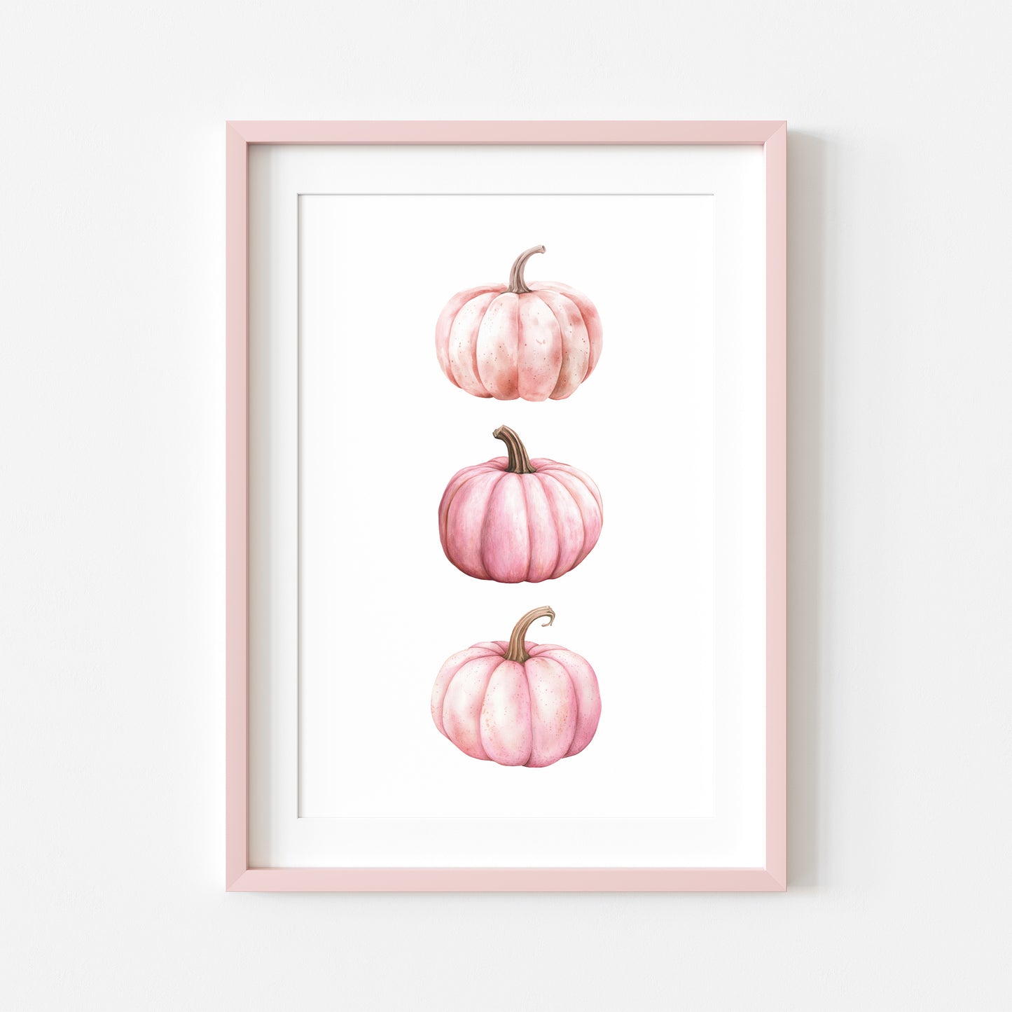 Autumn print, trio of pink seasonal fall watercolour pumpkins fall unframed print, autumn home decor, pumpkin decor, pink autumn, pink art