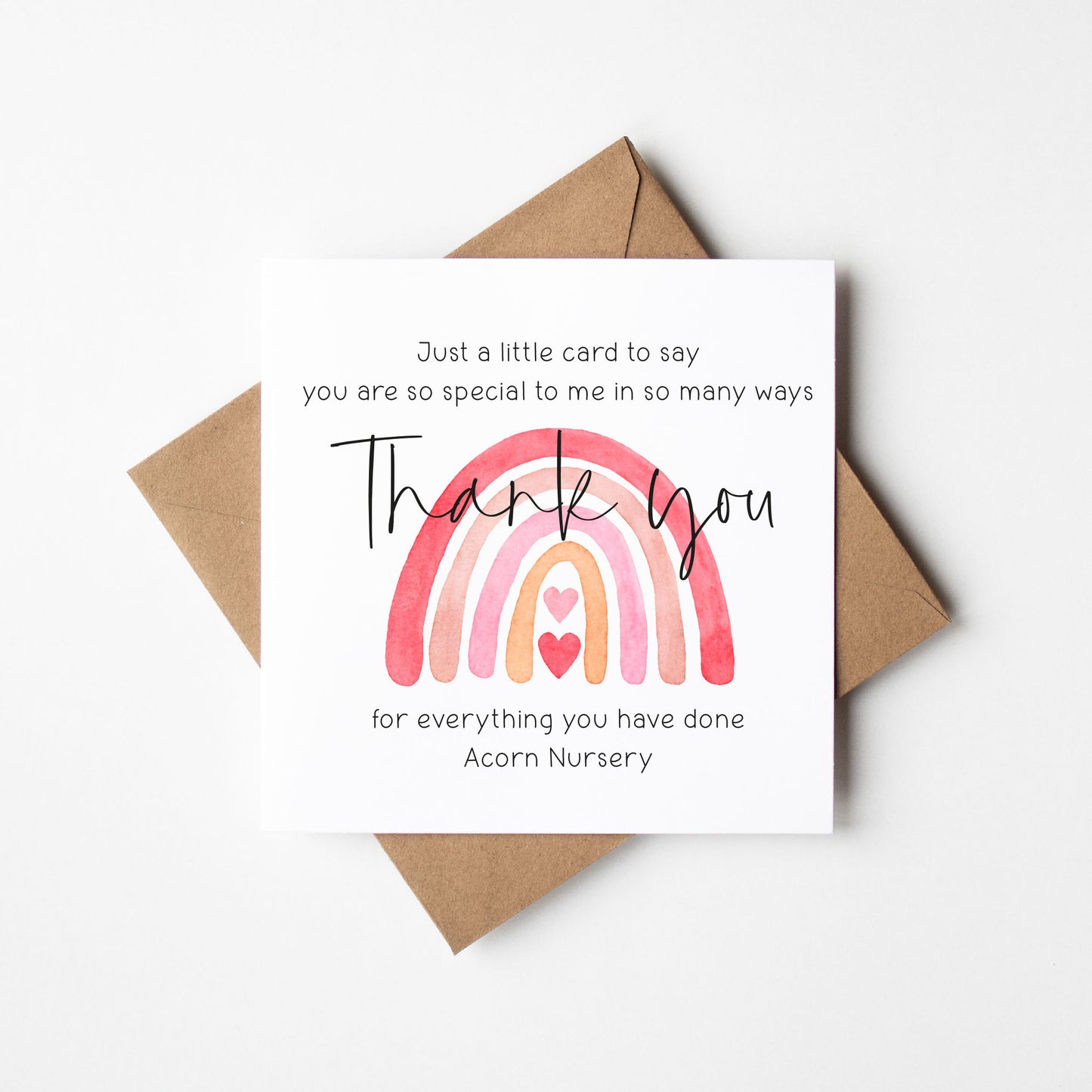 Personalised Watercolour Rainbow Thank You Teacher Nursery Card