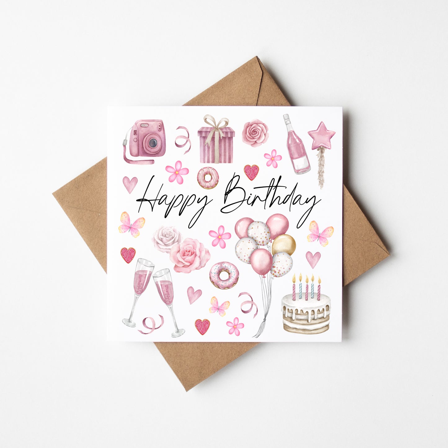 Birthday cards Pack of 4 Happy Birthday individual styles, floral roses sunflowers blue purple pink colour themed  cards with envelopes