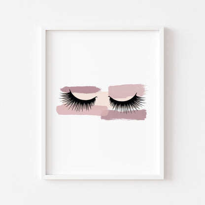 Pink smudge watercolour eyelashes portrait or landscape fashion bedroom unframed wall art poster print