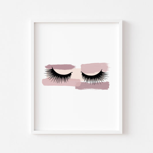 Pink smudge watercolour eyelashes portrait or landscape fashion bedroom unframed wall art poster print