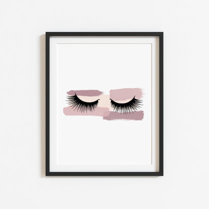 Pink smudge watercolour eyelashes portrait or landscape fashion bedroom unframed wall art poster print