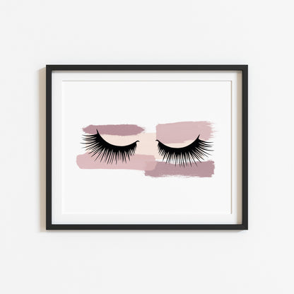 Pink smudge watercolour eyelashes portrait or landscape fashion bedroom unframed wall art poster print