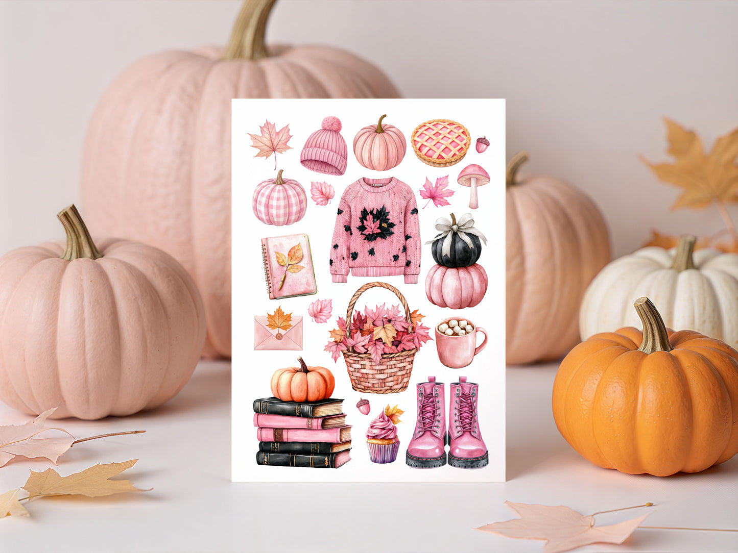 Autumn Favourites Pink seasonal Watercolour Print Seasonal Wall Art (unframed)
