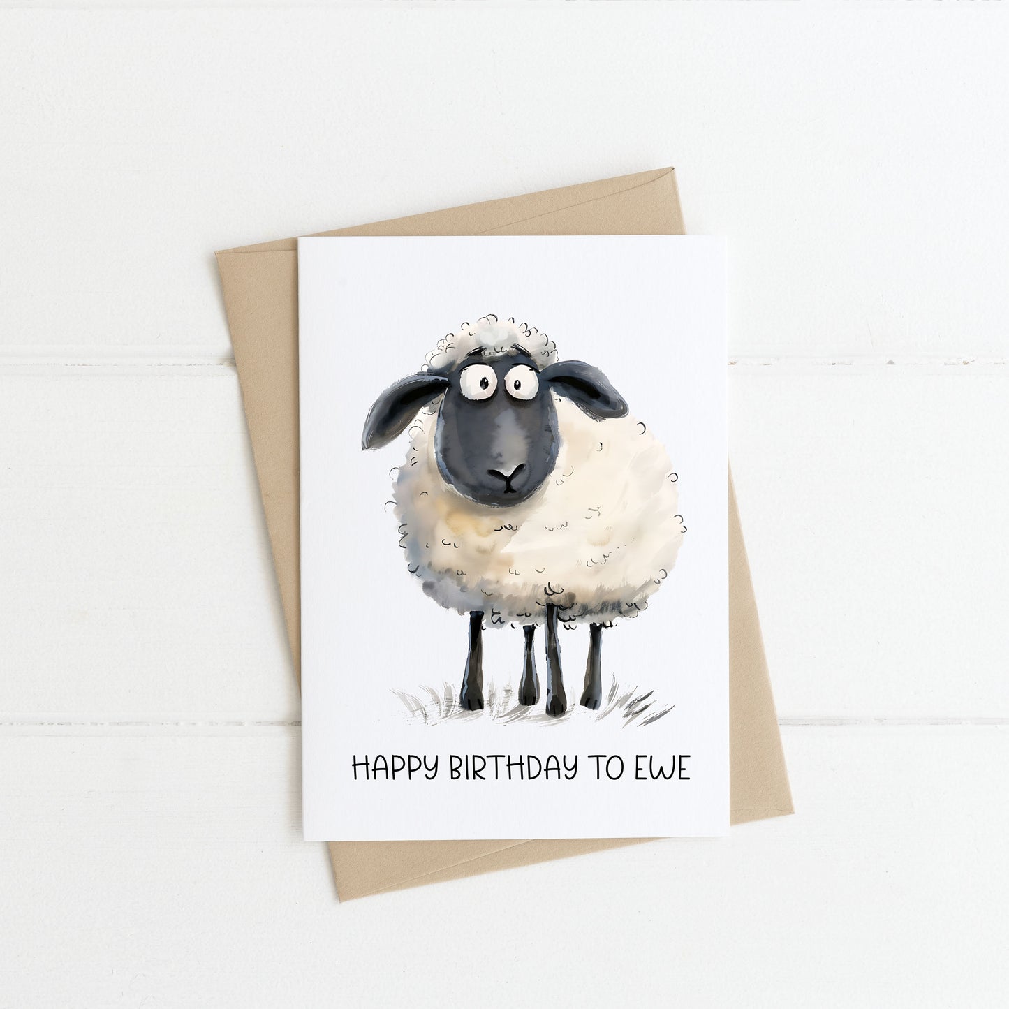 Happy birthday sheep card Happy birthday to Ewe funny sheep sketch humorous animal birthday card with envelope, funny humorous birthday card