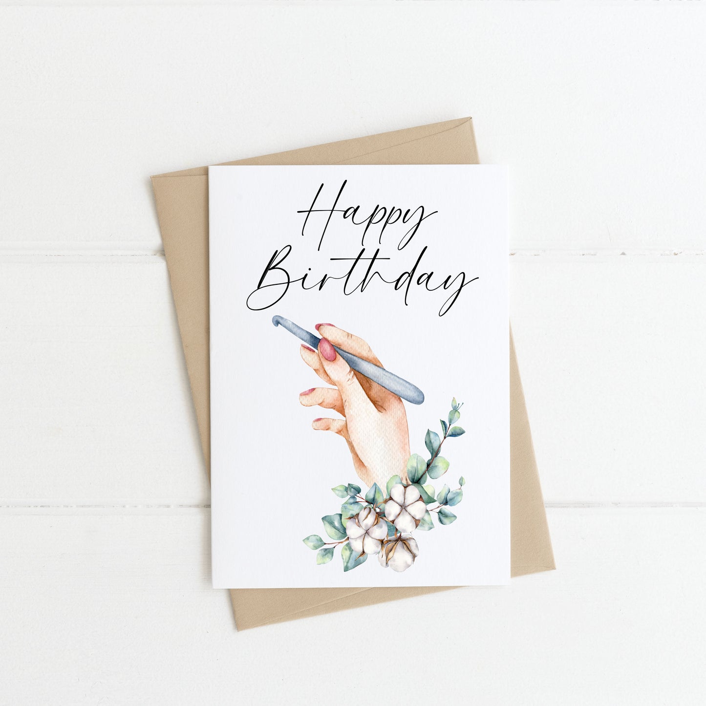 Crochet Knit Lover Birthday Card Watercolour wool cotton Floral card with envelope