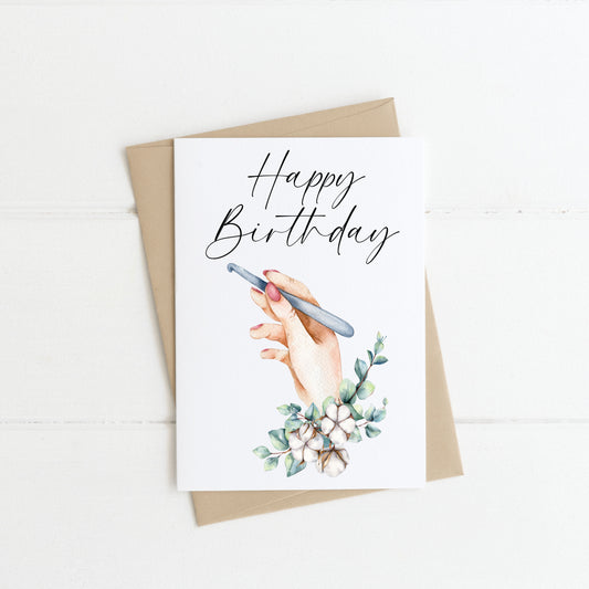 Crochet Knit Lover Birthday Card Watercolour wool cotton Floral card with envelope