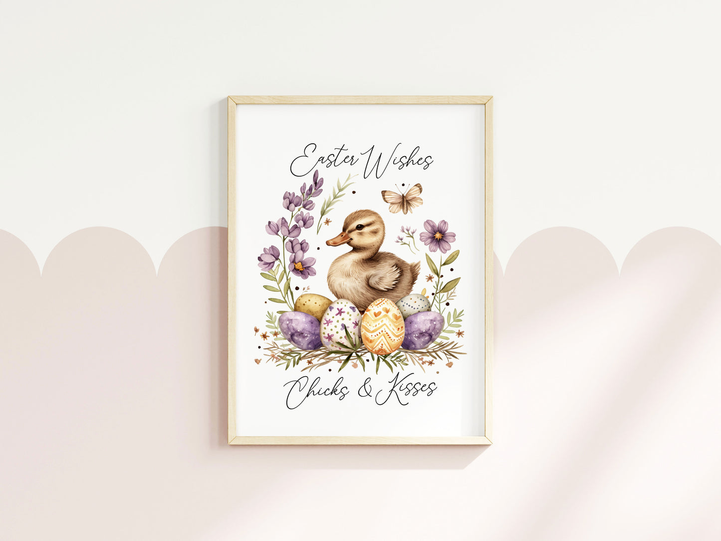 Easter Chicks Floral Art Print, Spring Seasonal Illustration (unframed)