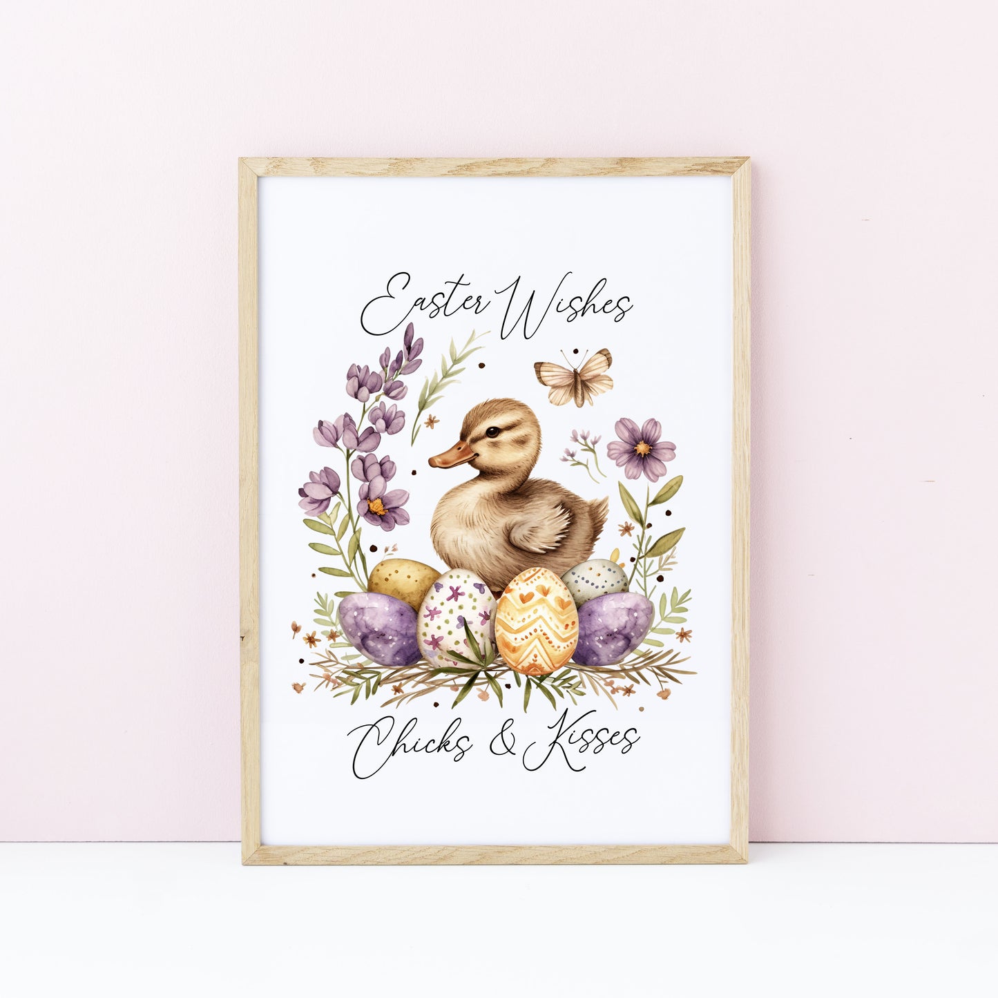 Easter Chicks Floral Art Print, Spring Seasonal Illustration (unframed)