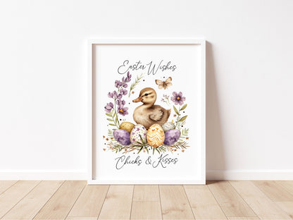 Easter Chicks Floral Art Print, Spring Seasonal Illustration (unframed)
