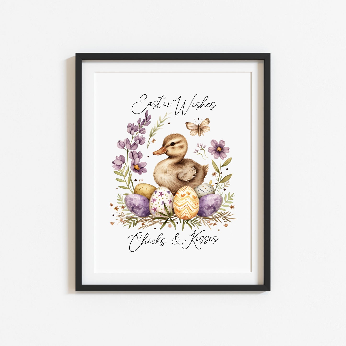 Easter Chicks Floral Art Print, Spring Seasonal Illustration (unframed)