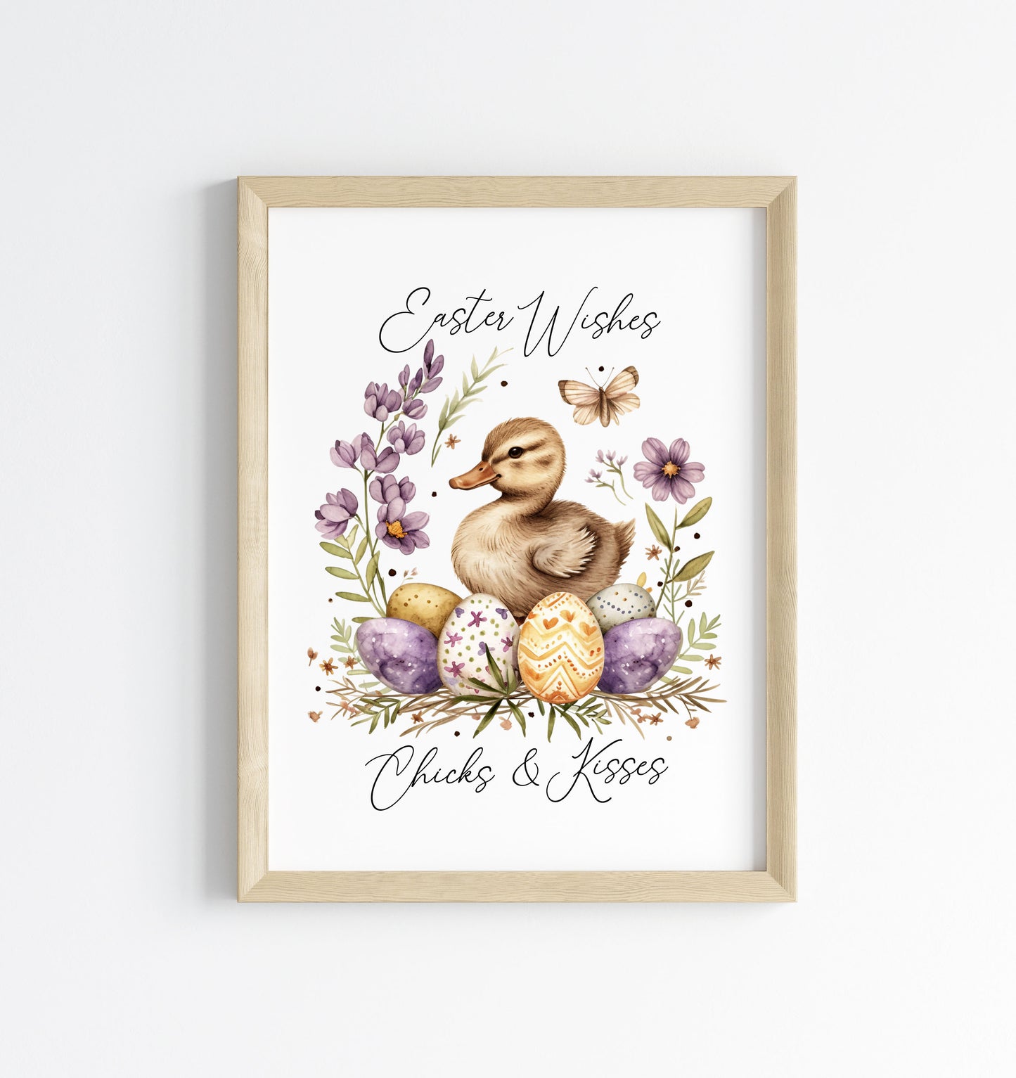 Easter Chicks Floral Art Print, Spring Seasonal Illustration (unframed)