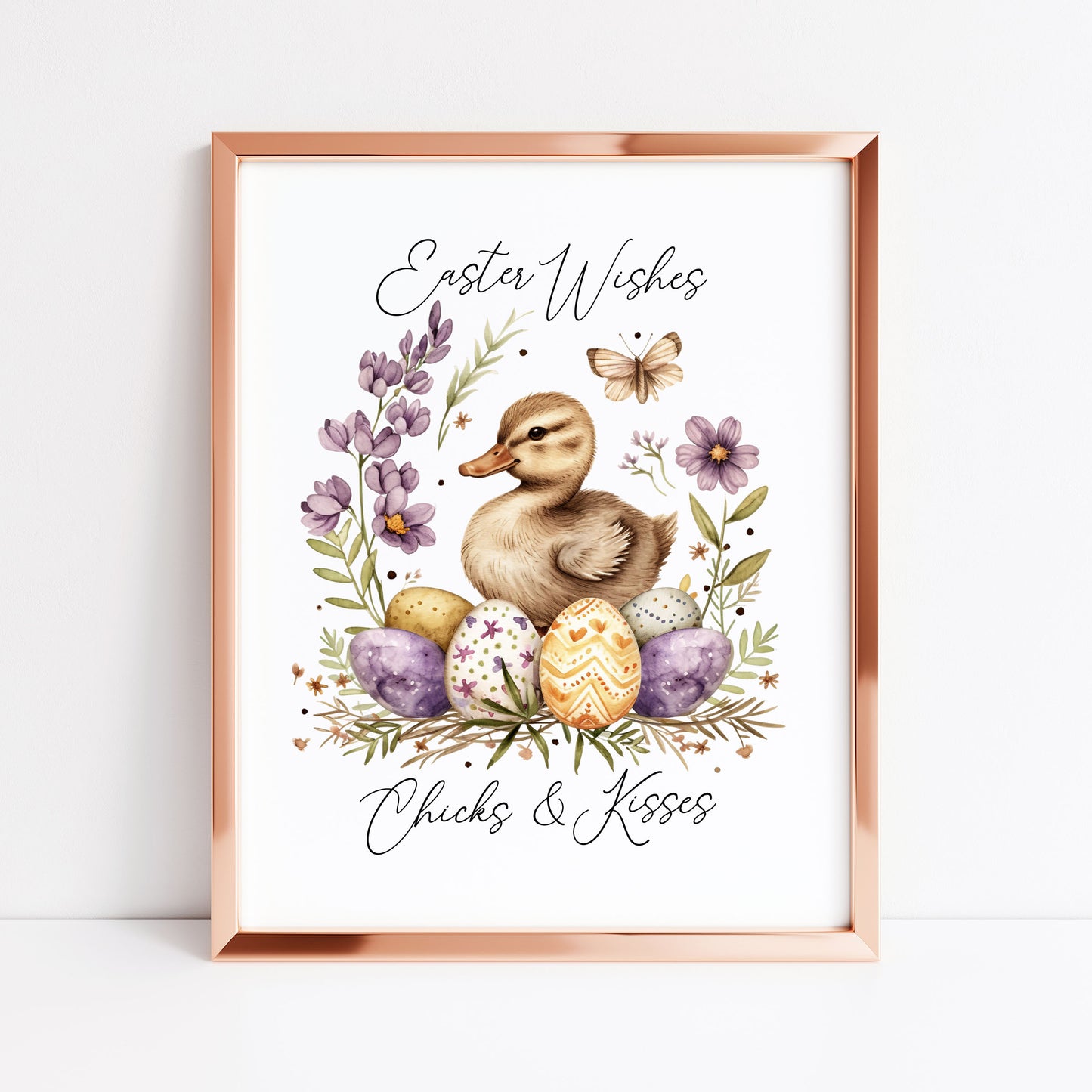 Easter Chicks Floral Art Print, Spring Seasonal Illustration (unframed)
