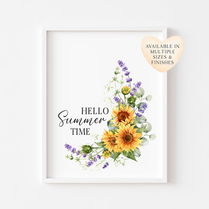 Sunflower Lavender Wreath Print Hello Summer time Wall Art (unframed)