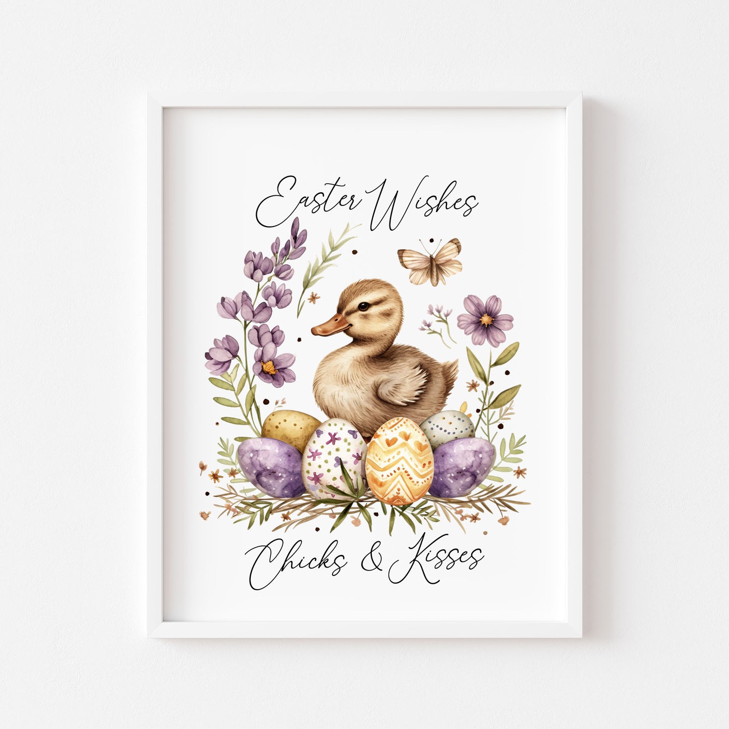 Easter Chicks Floral Art Print, Spring Seasonal Illustration (unframed)