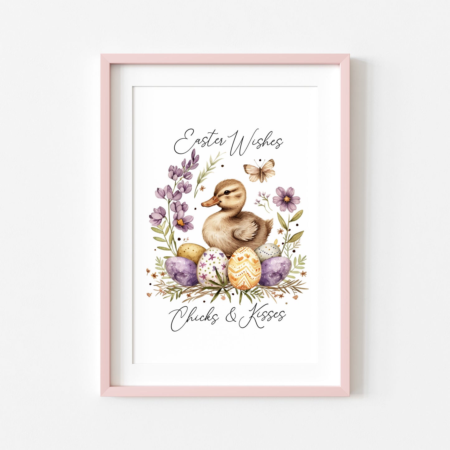 Easter Chicks Floral Art Print, Spring Seasonal Illustration (unframed)
